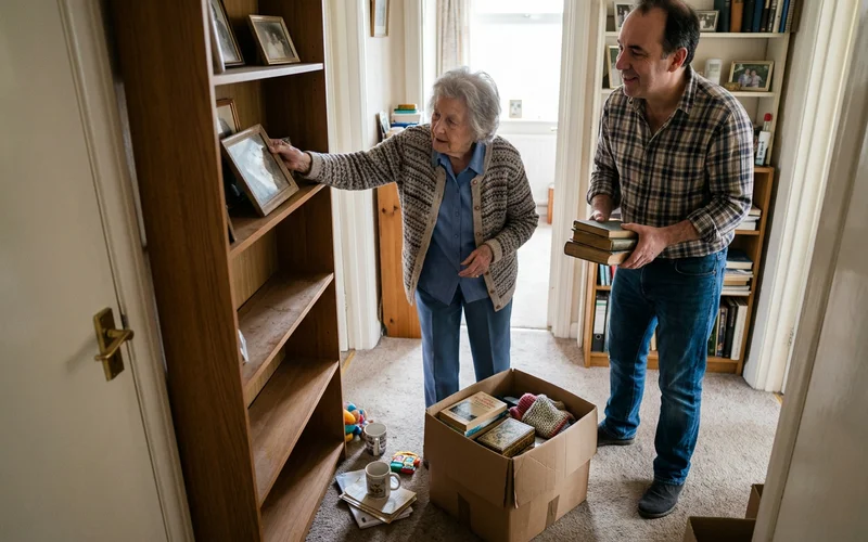 Starting small: clearing one shelf together rather than the whole house
