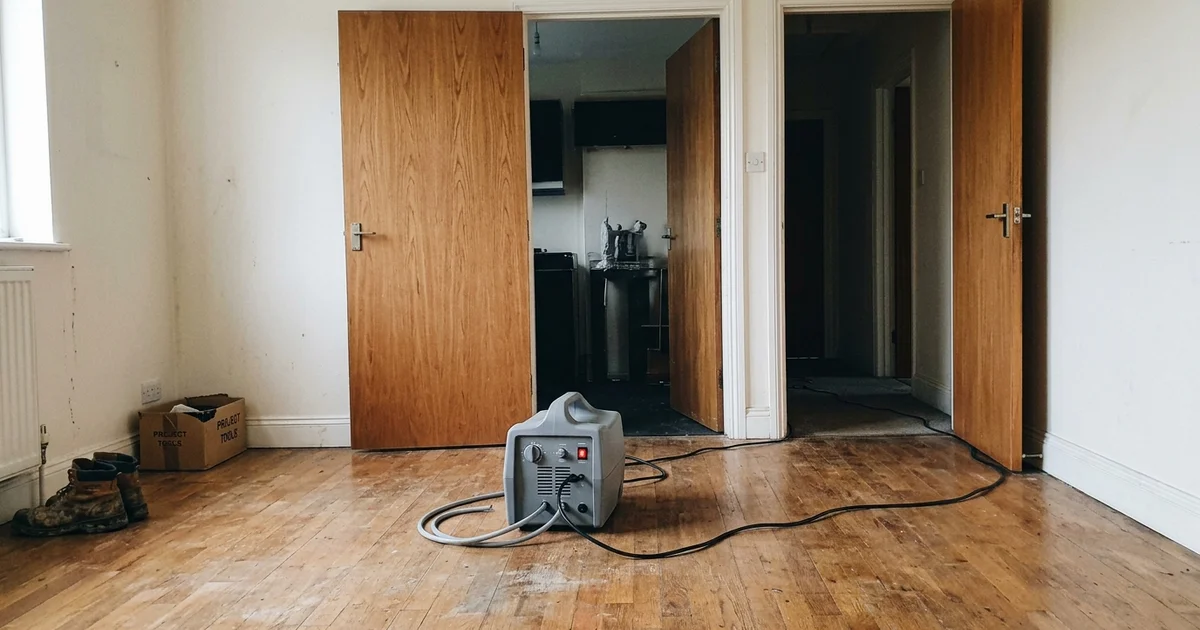 An ozone generator placed in the center of an empty room