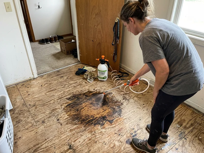 Enzymatic treatment applied to a urine-saturated subfloor